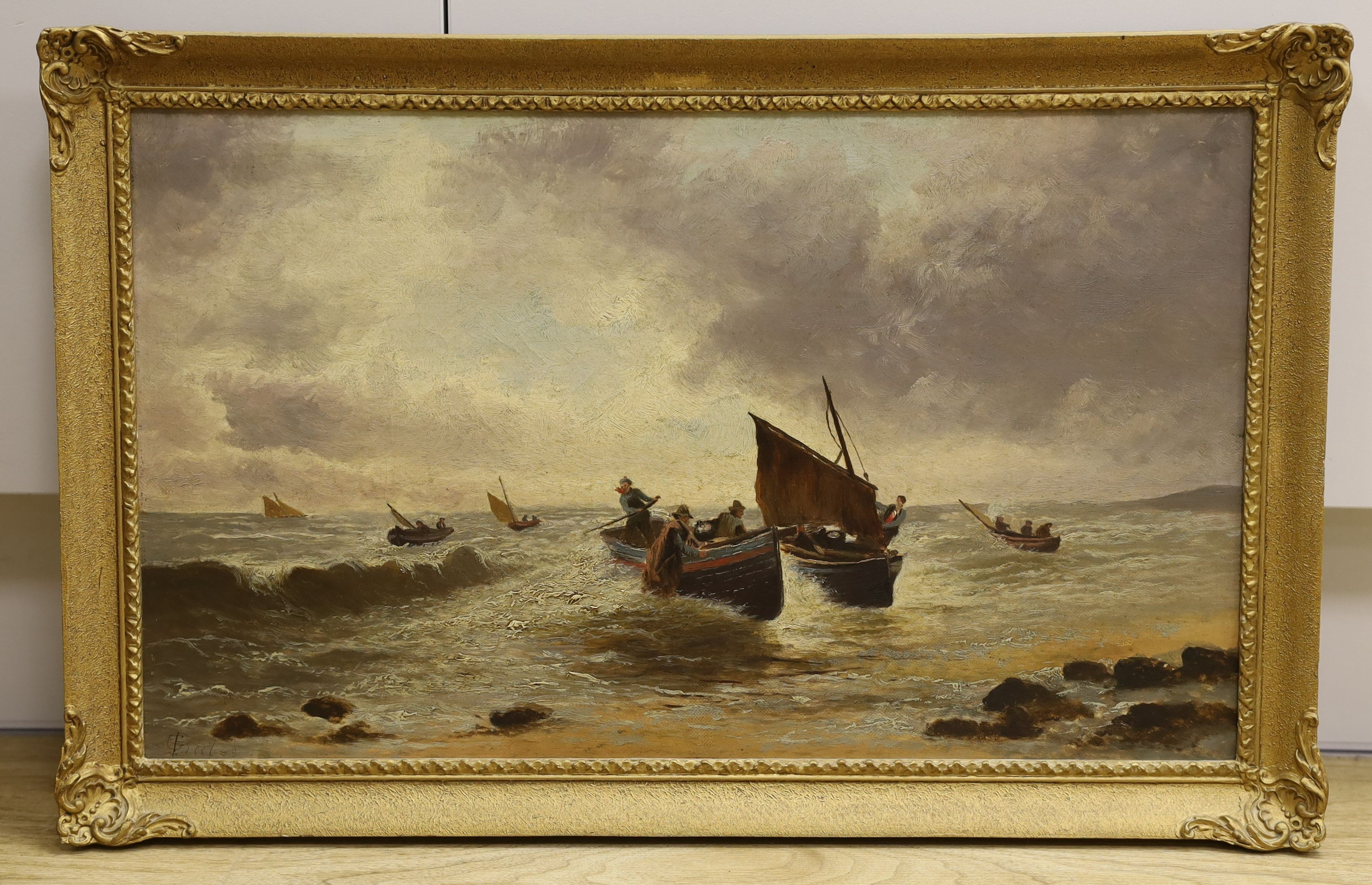 G. Bates (19th C.), oil on canvas, 'A breezy day', signed, 30 x 50cm